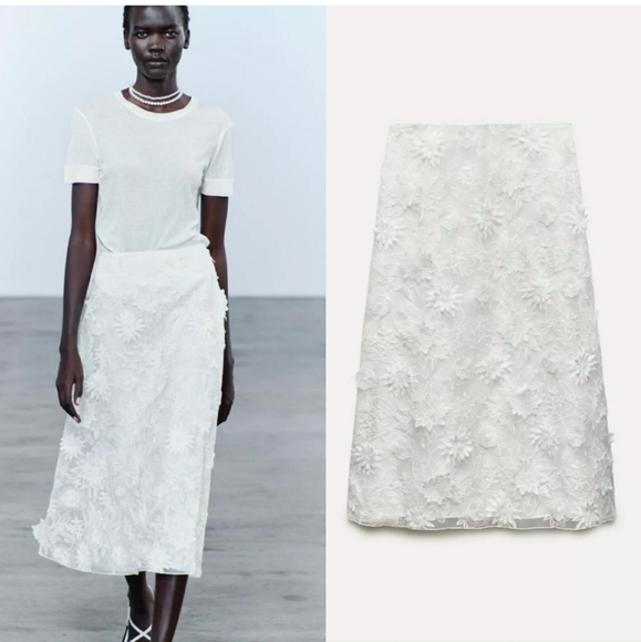 EMBROIDERED MIDI SKIRT ZW COLLECTION SIZE M - Picture 3 of 9